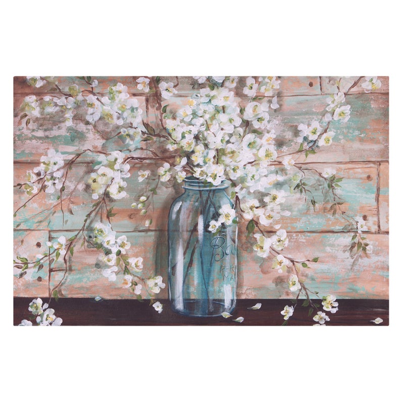 Patton Wall DÃ©cor Farmhouse Wall Art Blooms In Mason Jar Floral Wrapped Canvas, 24" x 36" - Image 1